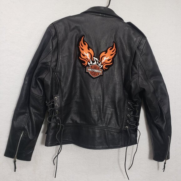 Wilsons Open Road Black Leather Motorcycle Jacket Harley Davidson Patch Large L